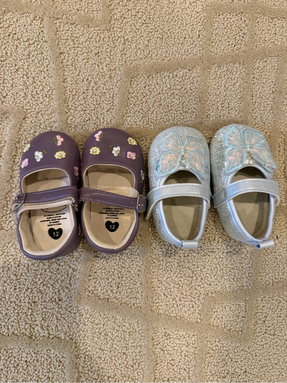 Girls Purple Floral Mary Jane and Light Blue Glitter Butterfly Shoe Set
